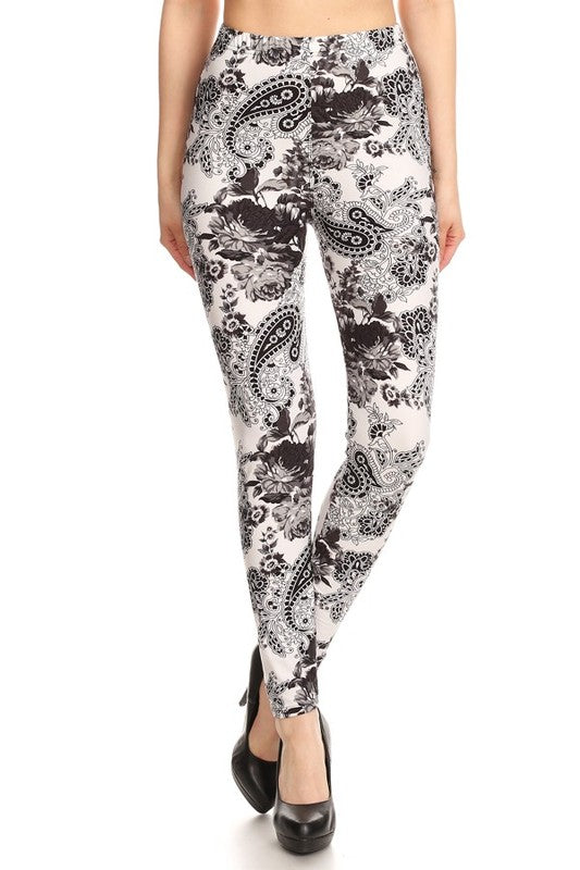 Paisley & Floral Black and White Leggings