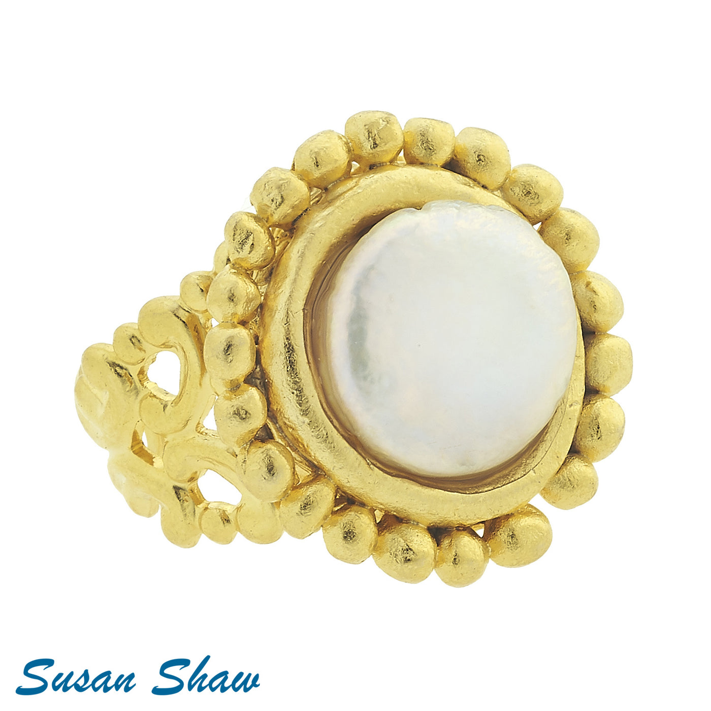 Dotted Coin Pearl Ring