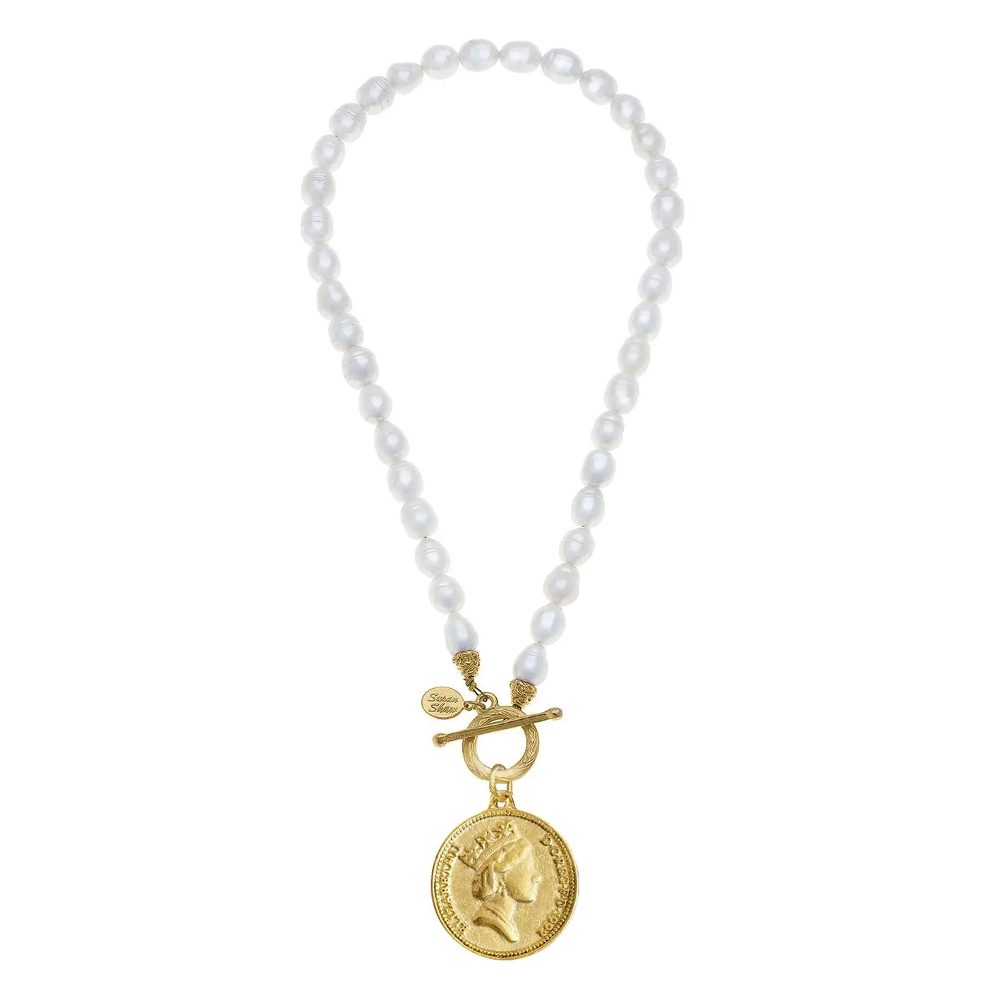 Queen Elizabeth Coin on Pearl Necklace