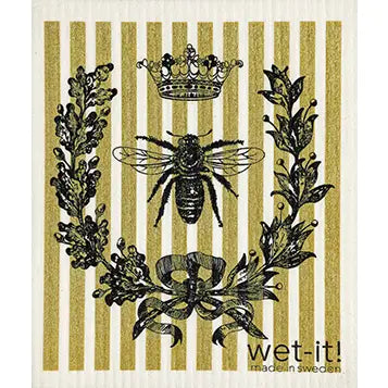 French Bee Black and Gold Swedish Cloth