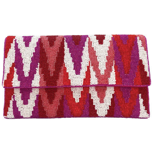 Pink Obsession Chevron Beaded Clutch