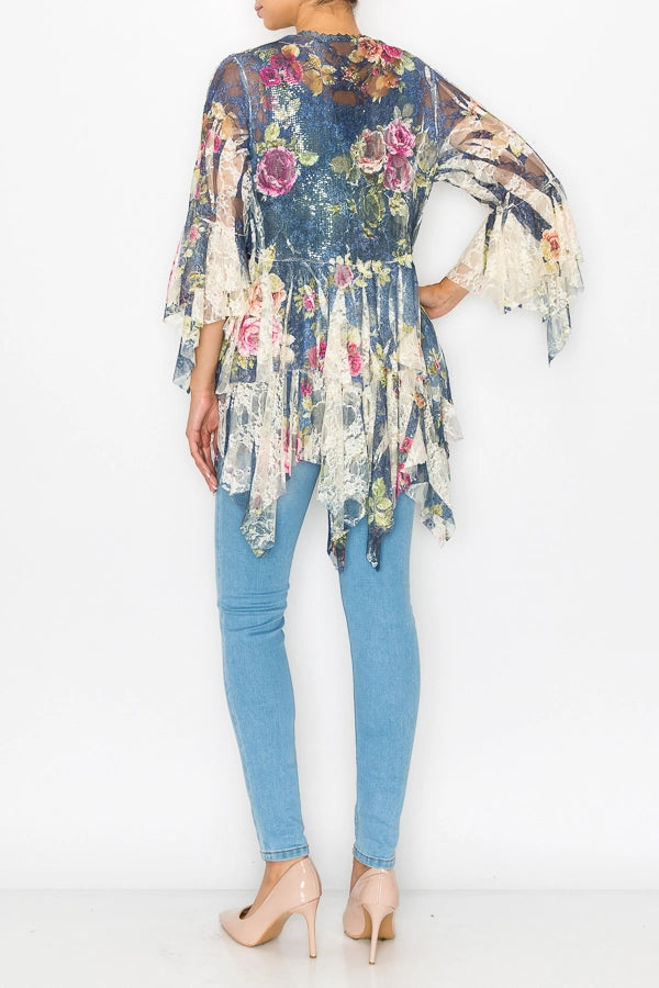 Denim Rose Lace Cardigan