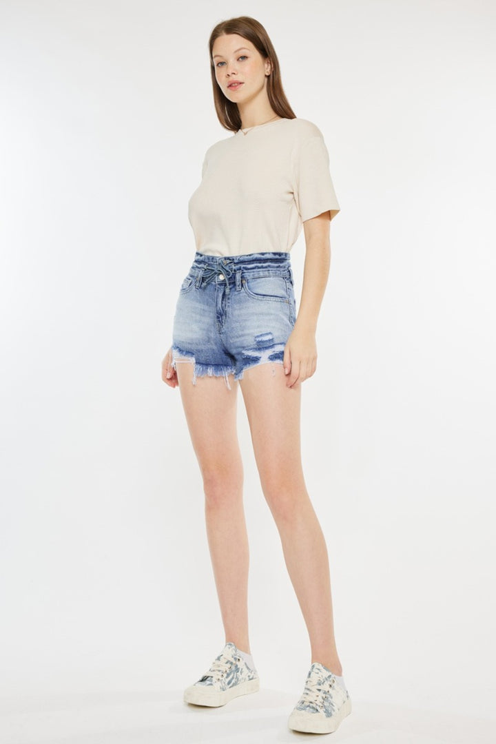 Emery High Rise Frayed Hem Denim Shorts Kancan