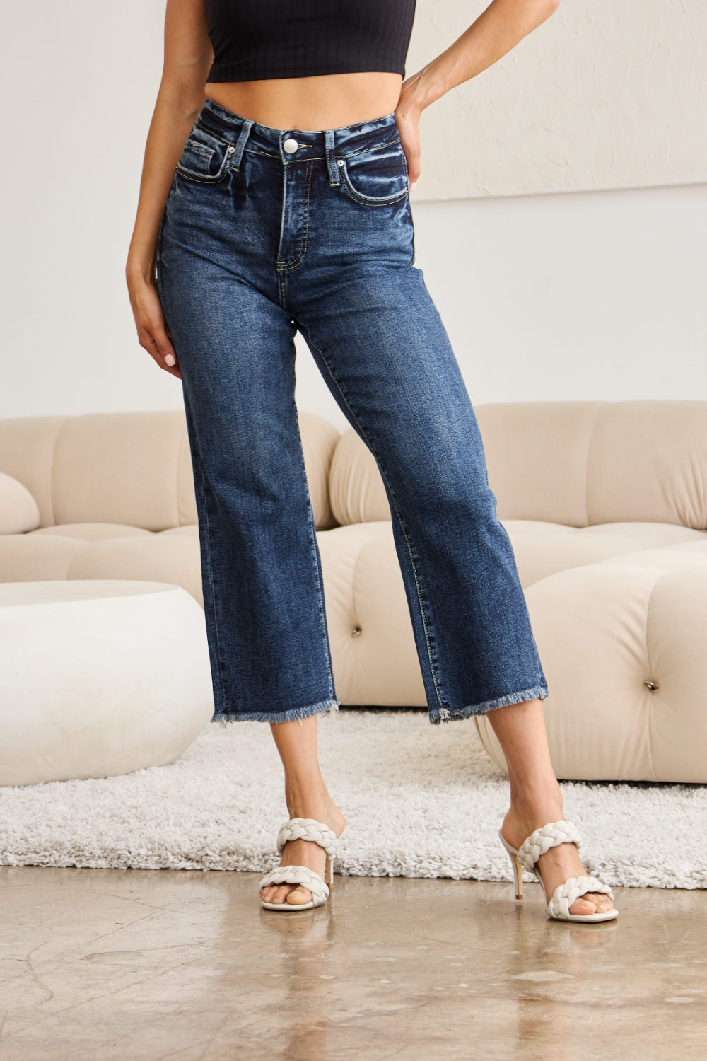 Iris Tummy Control High Waist Raw Hem Jeans RFM