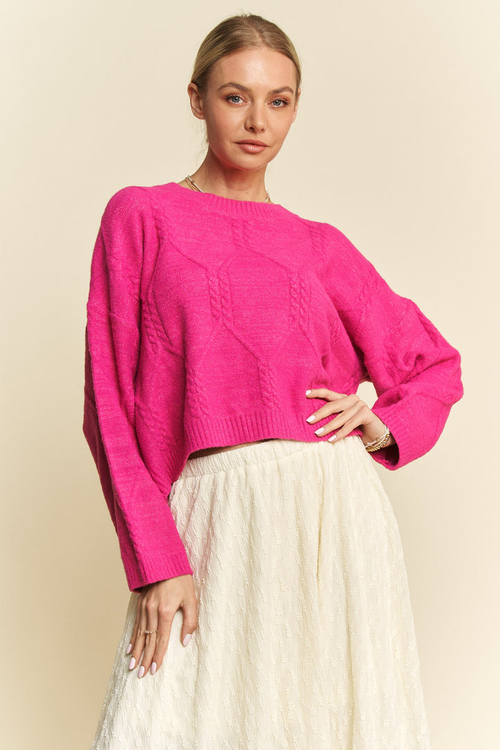 Diamond Cable Pattern Drop Shoulder Sweater - Davi & Dani