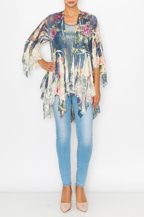 Denim Rose Lace Cardigan