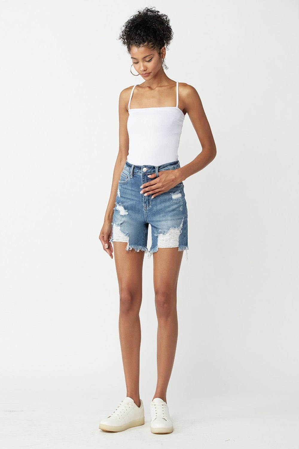 Juney High Waisted Distressed Denim Shorts - RISEN