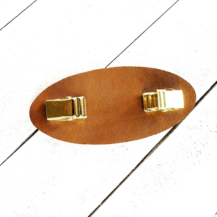 Gold & Brown Leather Dress Clip "Impressions" - Kardi Klips