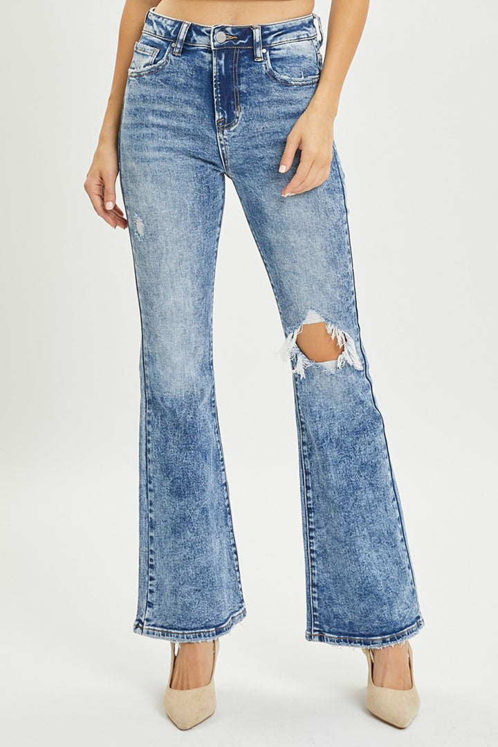 High Rise Distressed Flare Jeans RISEN