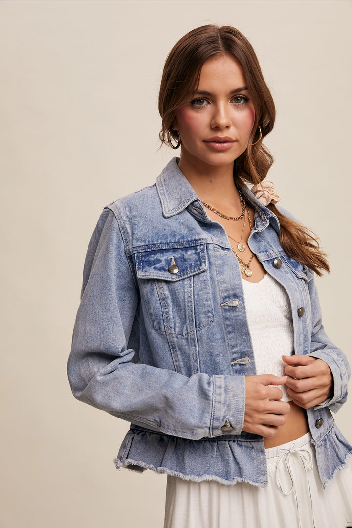 Ruffled Hem Denim Jacket