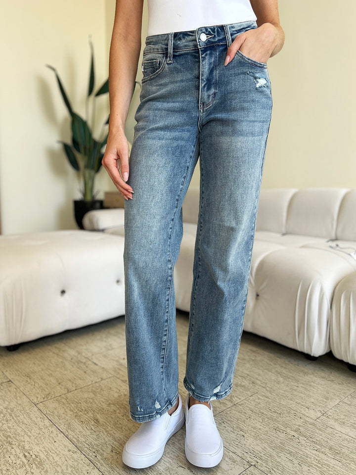 High Waist Distressed Straight Jeans Judy Blue