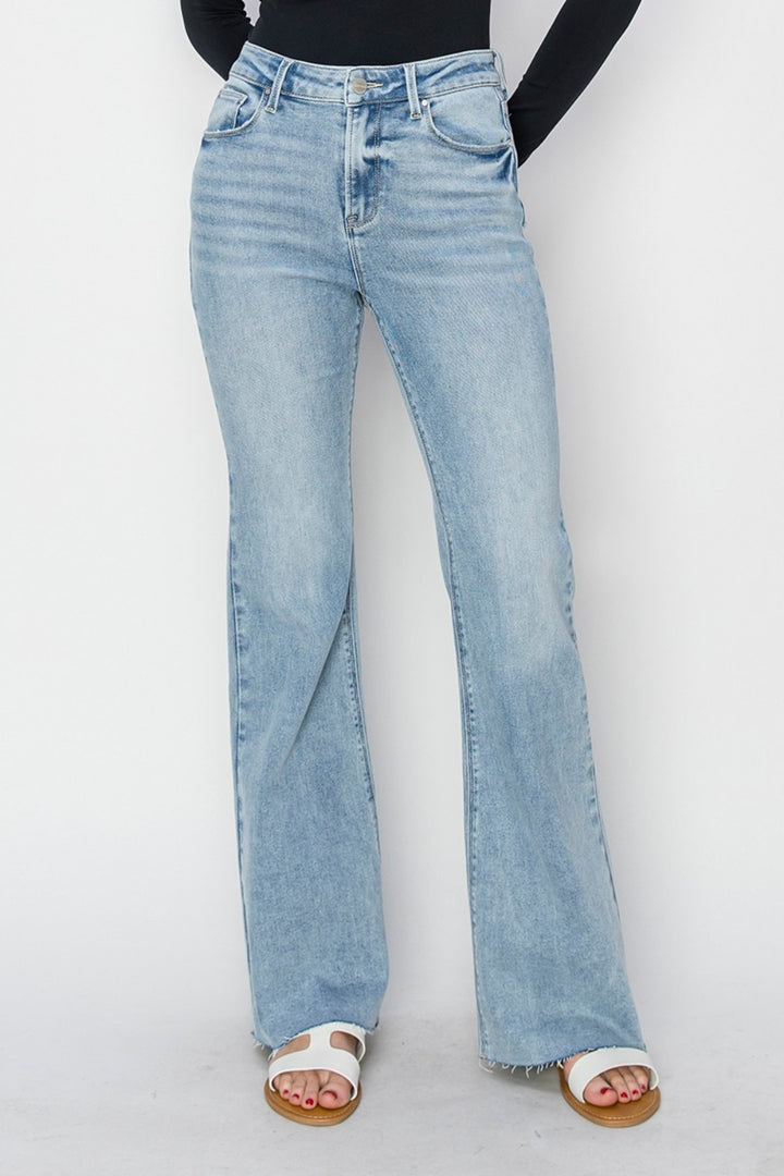 High Rise Raw Cut Hem Bootcut Jeans RISEN