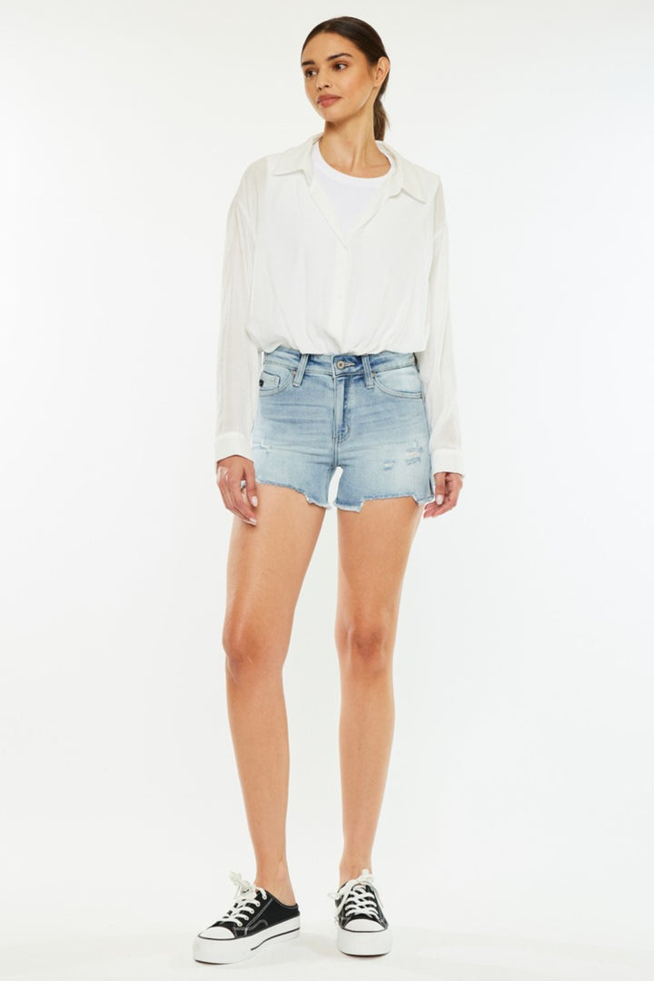 Daisy High Rise Side Slit Denim Shorts Kancan