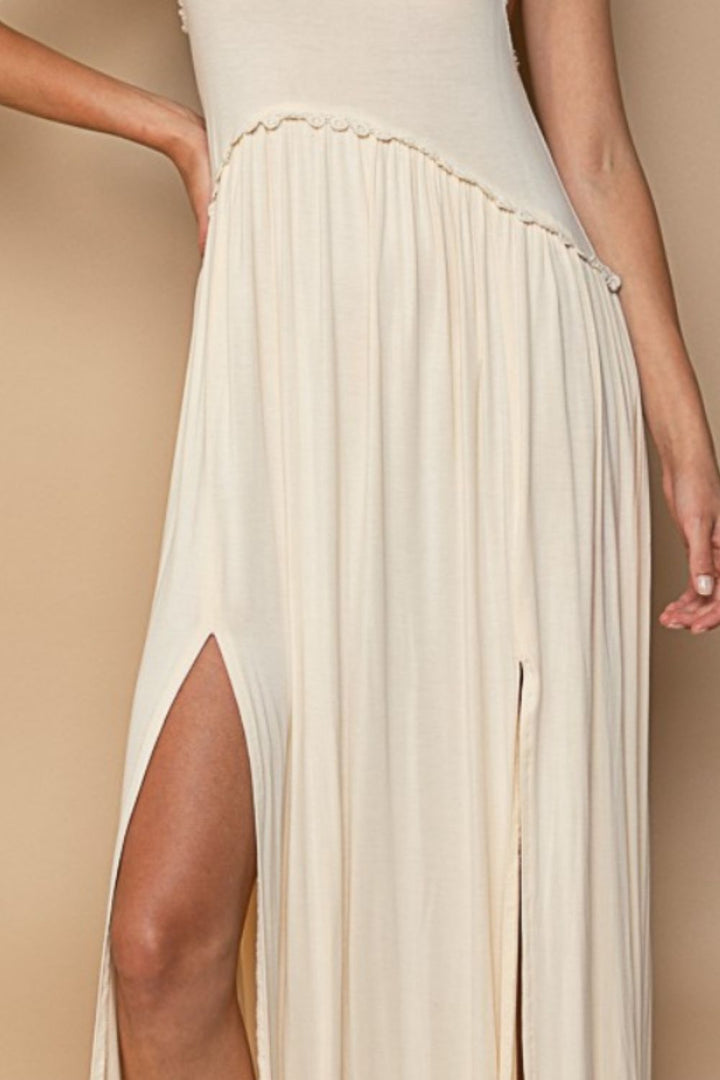 Sleeveless Back Zipper Front Slit Maxi Dress POL