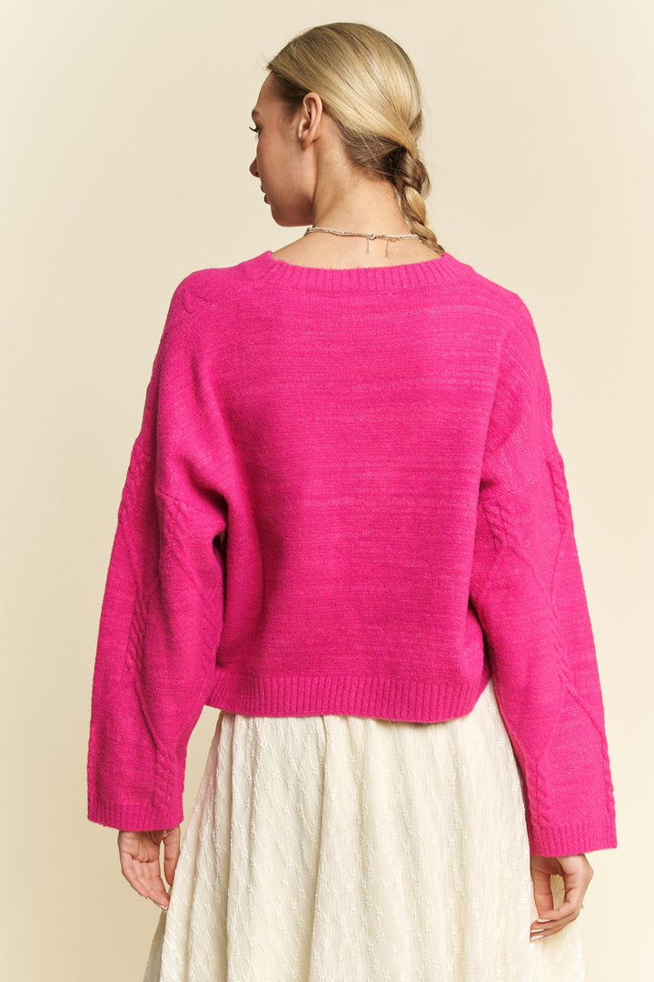 Diamond Cable Pattern Drop Shoulder Sweater - Davi & Dani