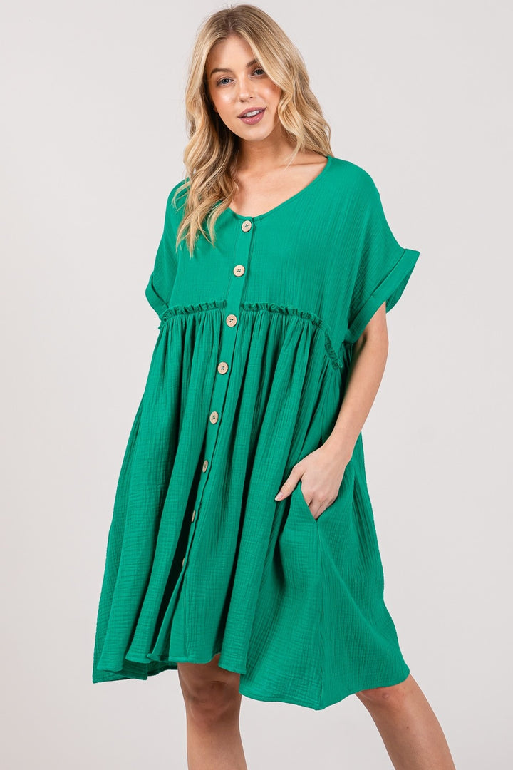 Button Up Short Sleeve Dress - SAGE + FIG