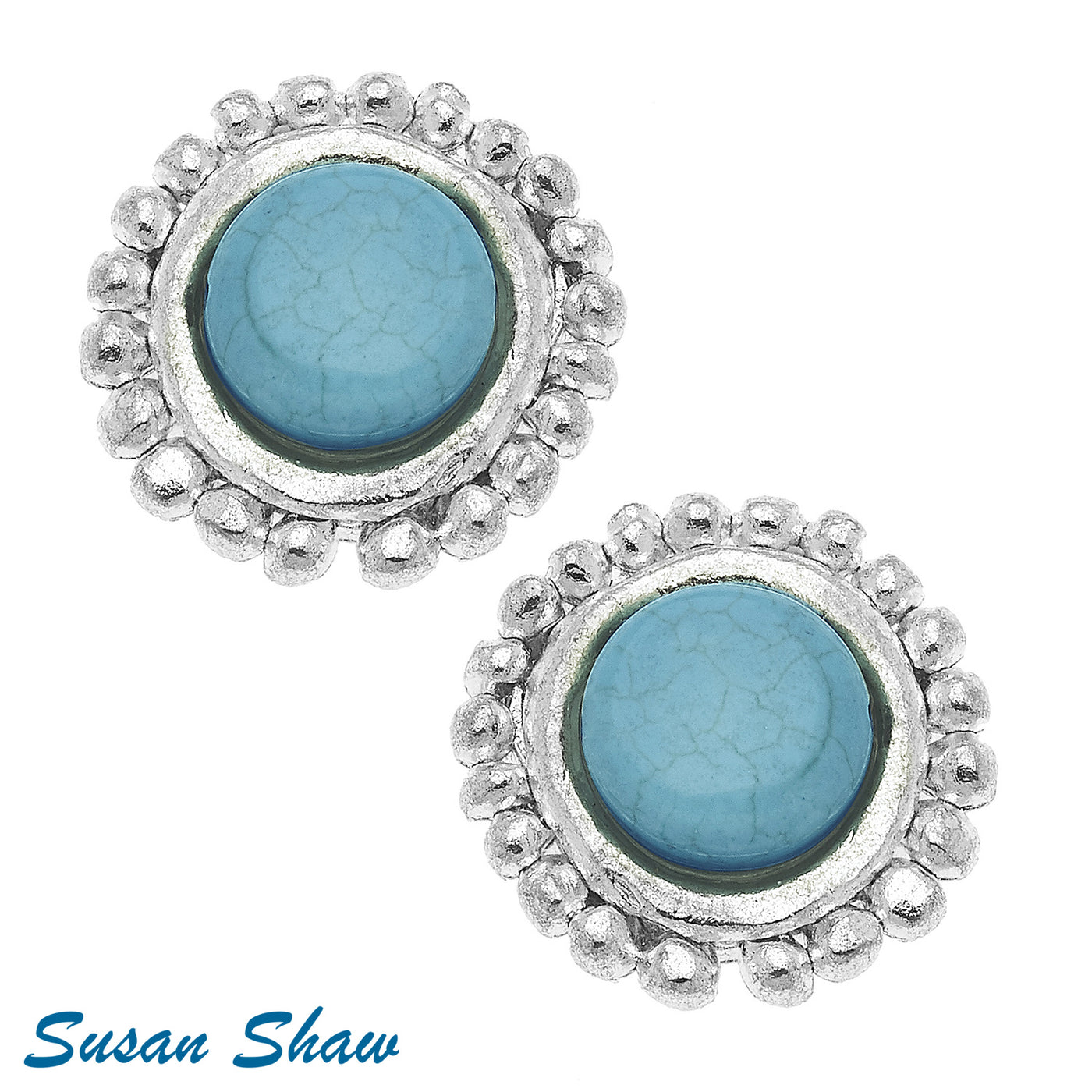 Silver with Genuine Turquoise Pierced Earrings - Susan Shaw