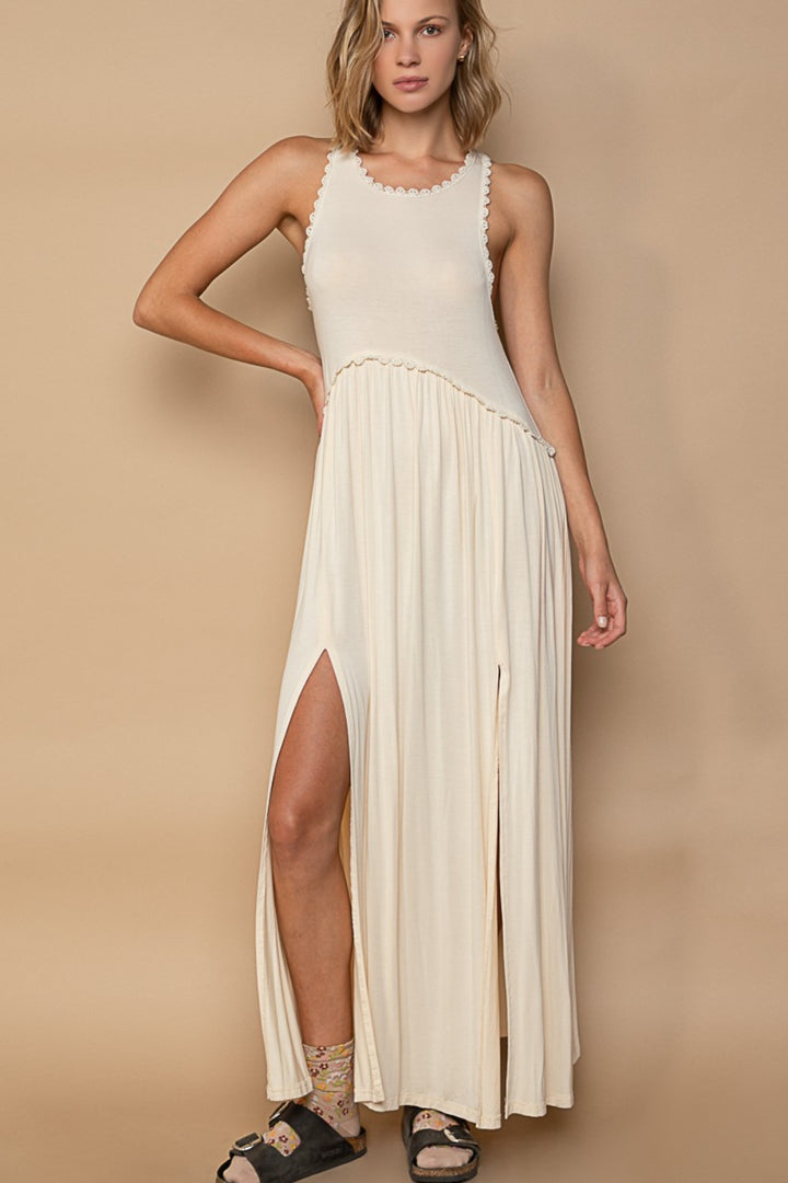 Sleeveless Back Zipper Front Slit Maxi Dress POL