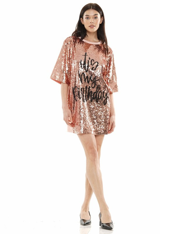 It's My Birthday Rose Gold Sequin Shirt/Dress