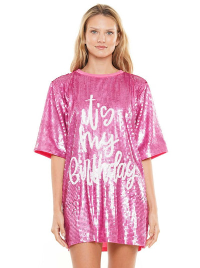It's My Birthday Hot Pink Sequin Shirt/Dress