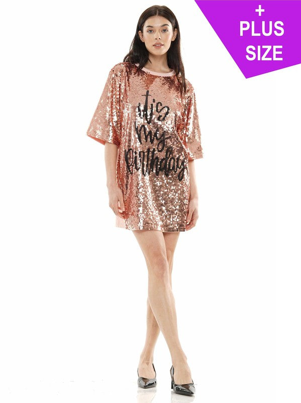 It's My Birthday Rose Gold Sequin Shirt/Dress