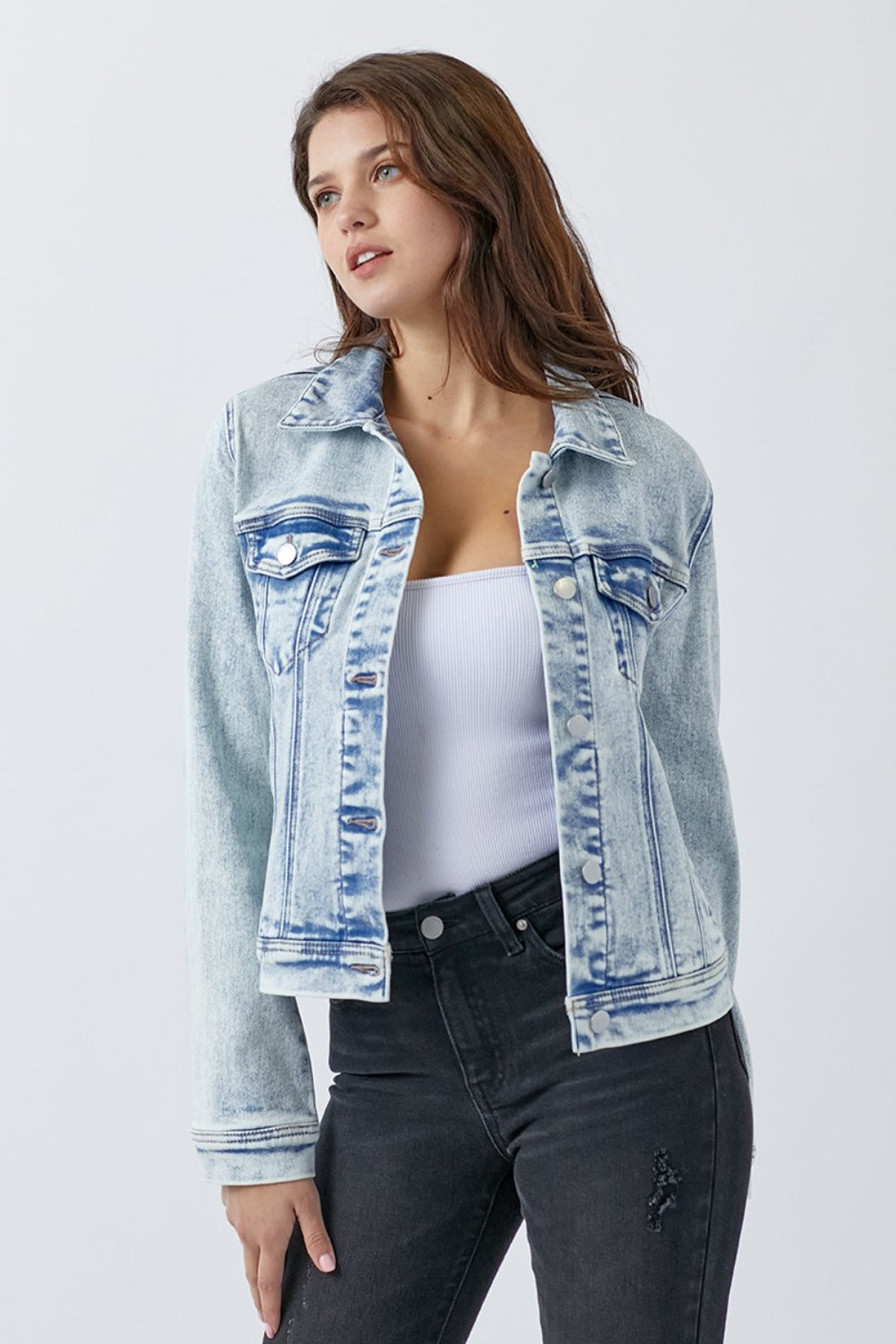 Martha Button Up Washed Denim Jacket - RISEN