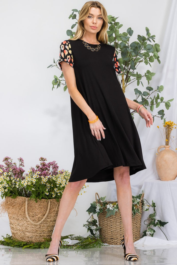 Celeste Leopard Short Sleeve Dress with Pockets