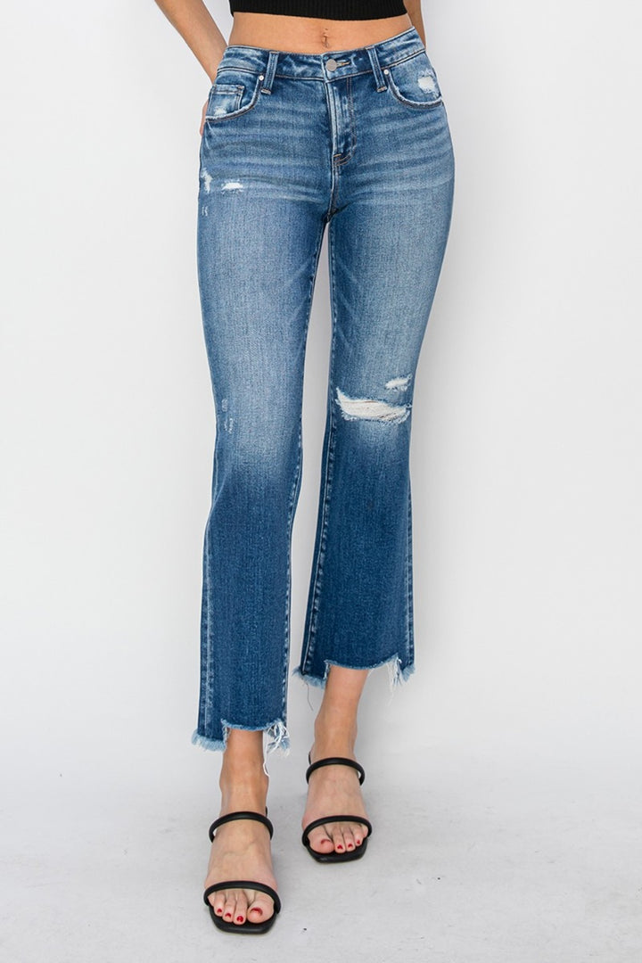 Frayed Step Hem Ankle Straight Jeans RISEN