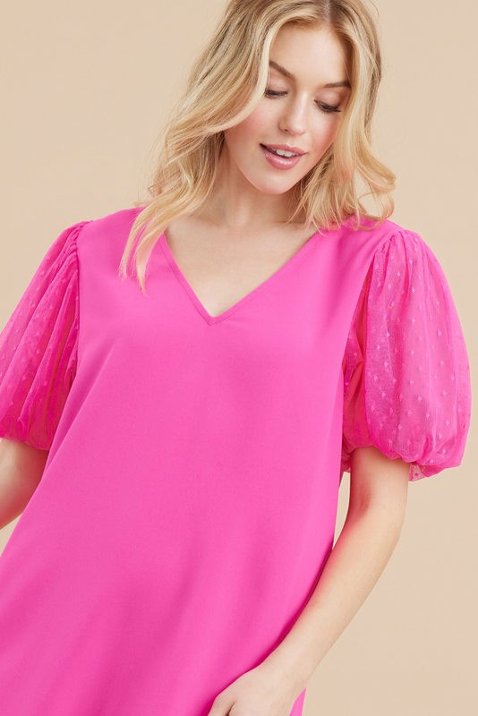 Nora Puffed Sleeve Pink Dress