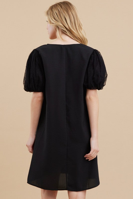 Nora Puffed Sleeve Black Dress