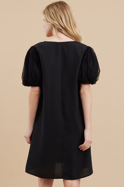 Nora Puffed Sleeve Black Dress