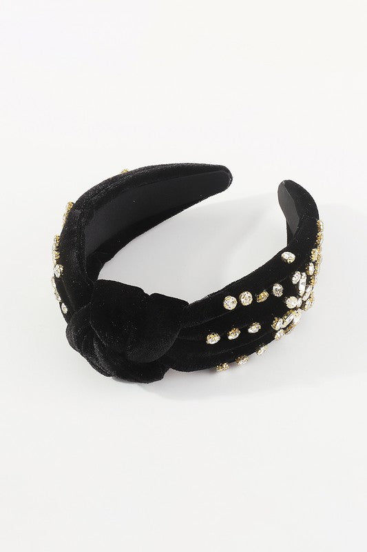 Betty Rhinestone Velvet Top Knot Headband