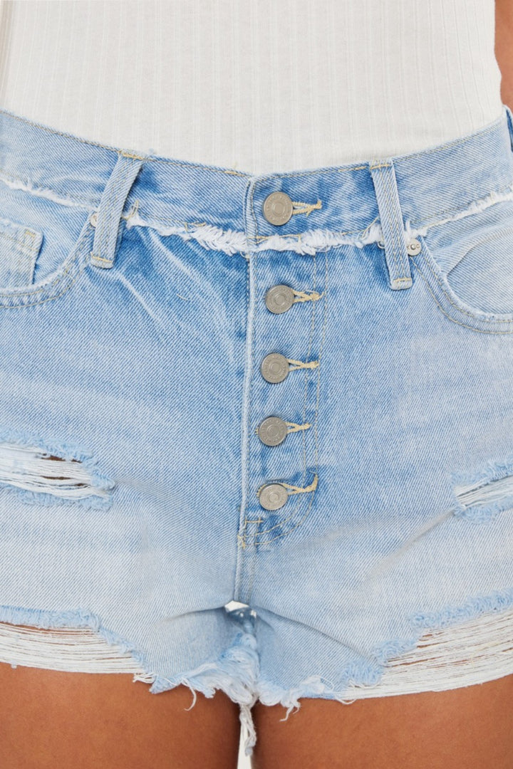 Cora Distressed Button Fly Denim Shorts Kancan