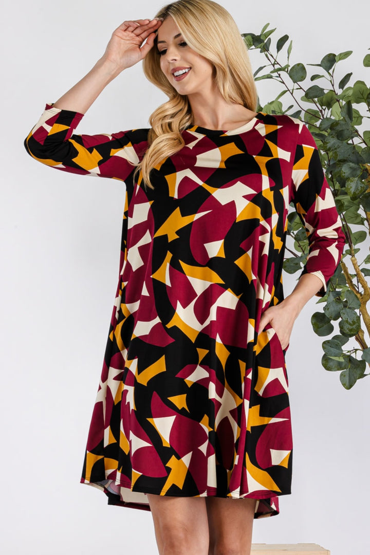 Celeste Geometric Round Neck Dress with Pockets