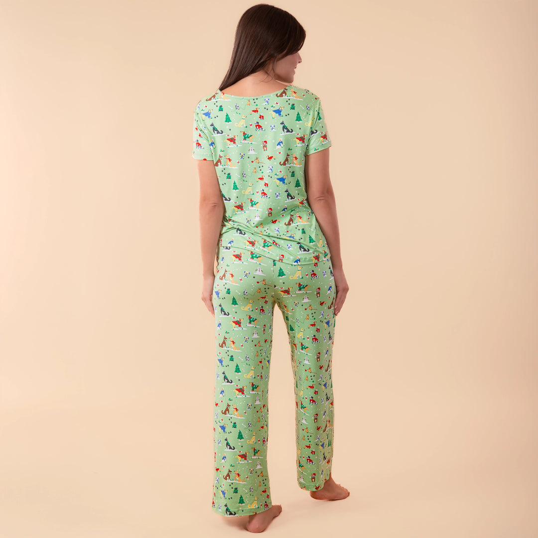 Santa Paws Pajama Pants | Green Christmas Puppy - Amanda Blu