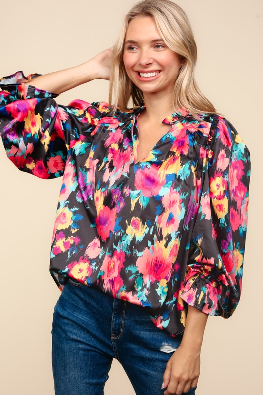 Vibrant Vibes Bubble Sleeve Blouse