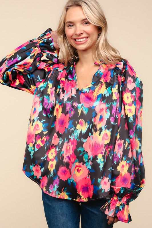 Vibrant Vibes Bubble Sleeve Blouse