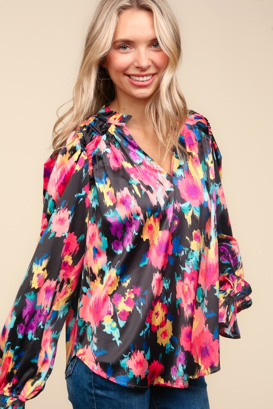 Vibrant Vibes Bubble Sleeve Blouse