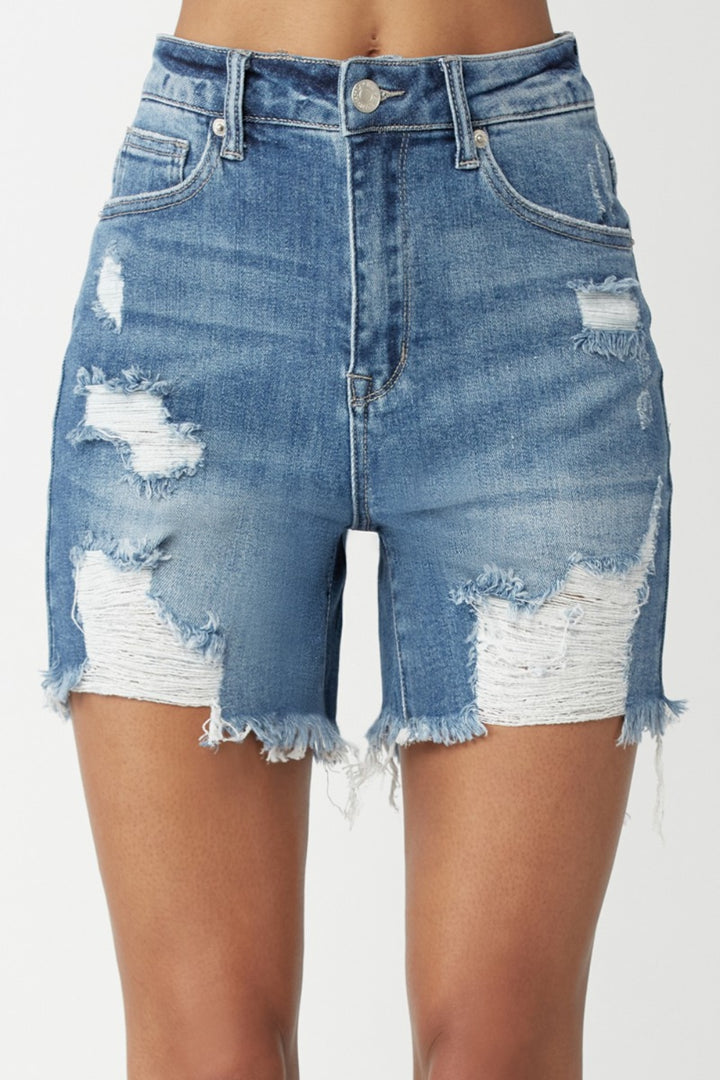 Juney High Waisted Distressed Denim Shorts - RISEN