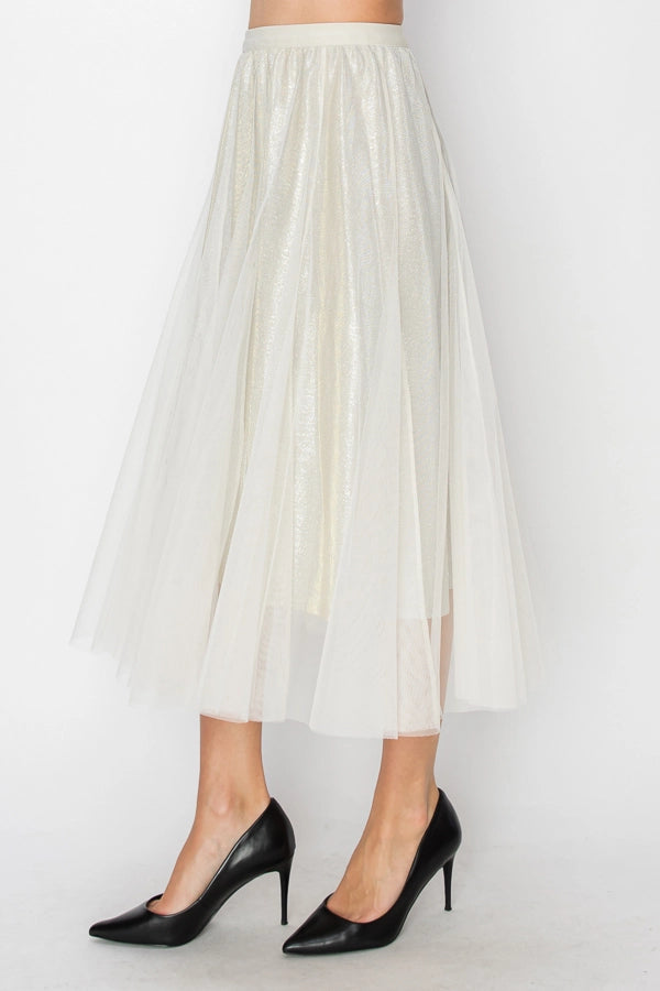 Grace Shimmer Ivory Tulle Midi Skirt