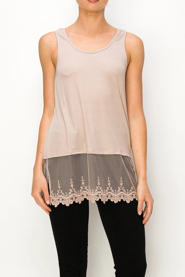 Bethany Lace Tank in Taupe