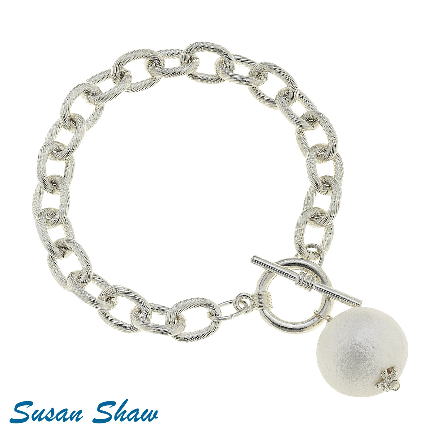 Silver and Cotton Pearl Toggle Bracelet - Susan Shaw