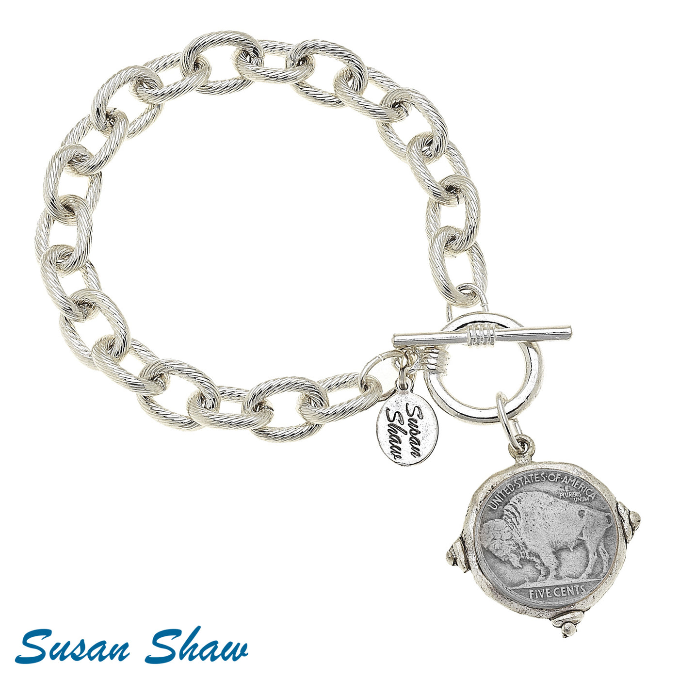Silver Vintage Buffalo Head Coin Bracelet - Susan Shaw