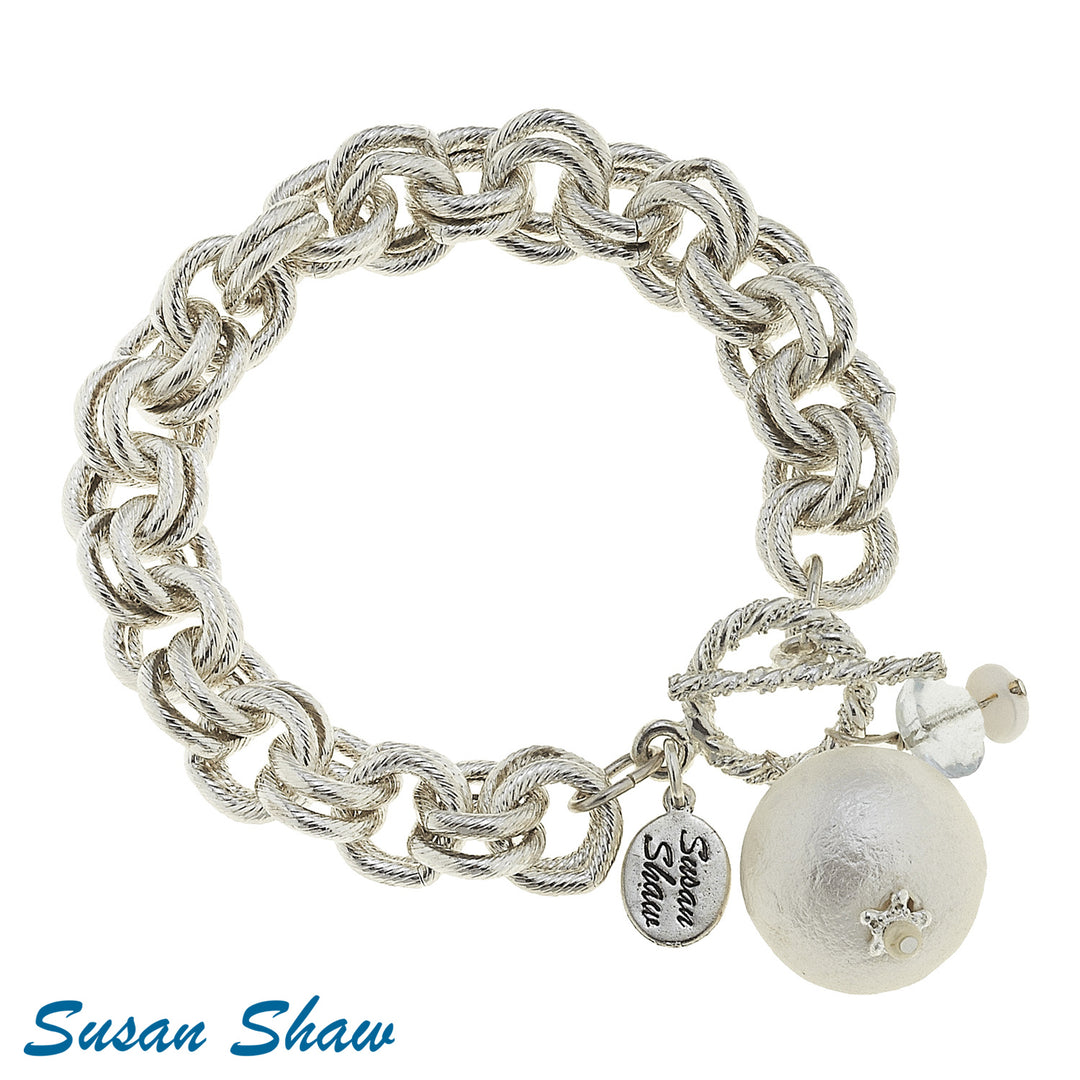 Double Link Cotton Pearl Bracelet in Silver - Susan Shaw