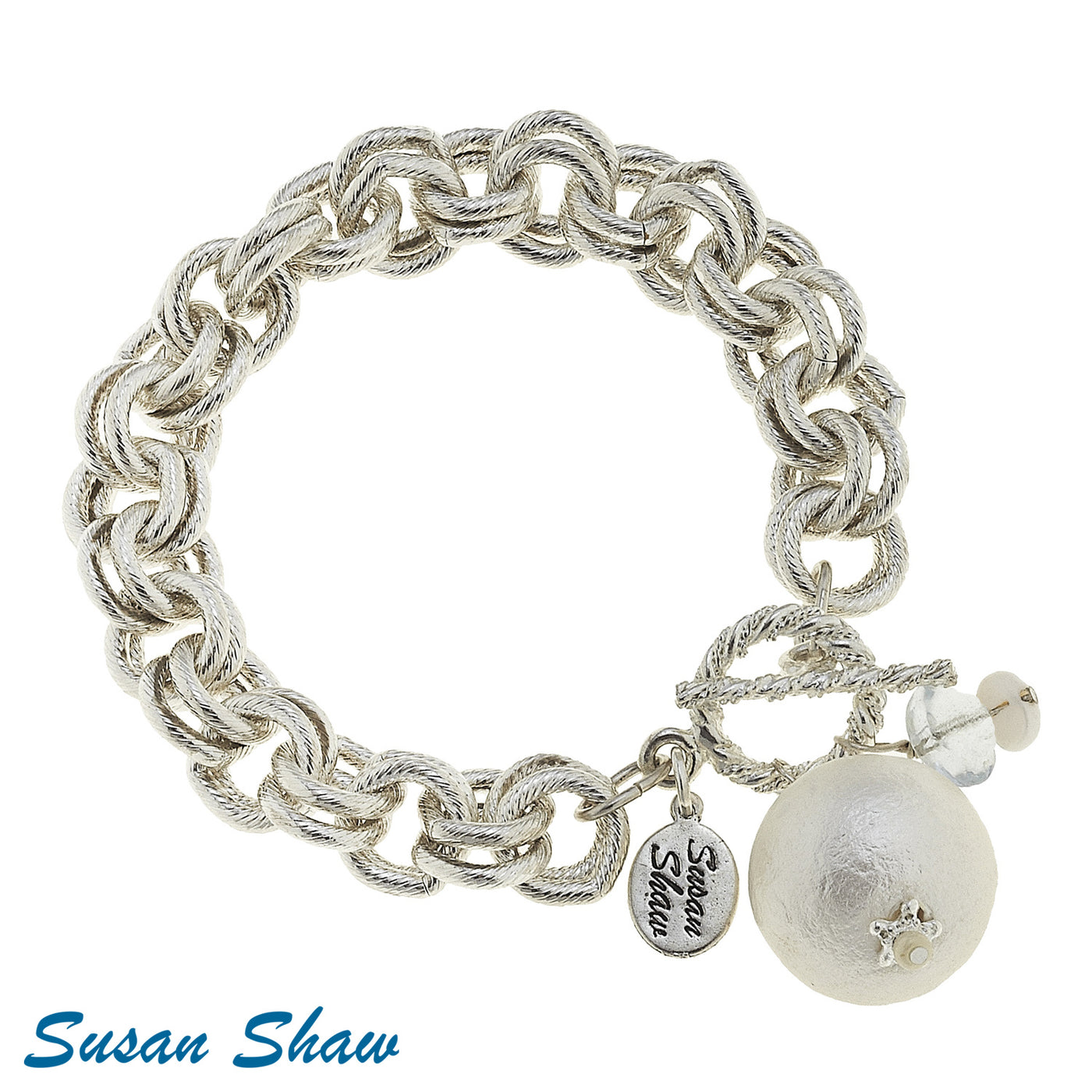 Double Link Cotton Pearl Bracelet in Silver - Susan Shaw