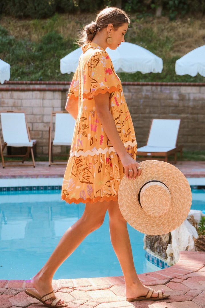 Conversational Printed Baby Doll Mini Dress - Oddi