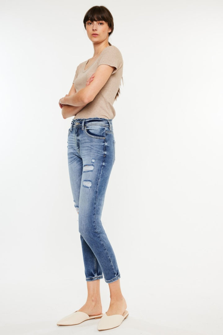 Lucy High Rise Distressed Mom Jeans Kancan