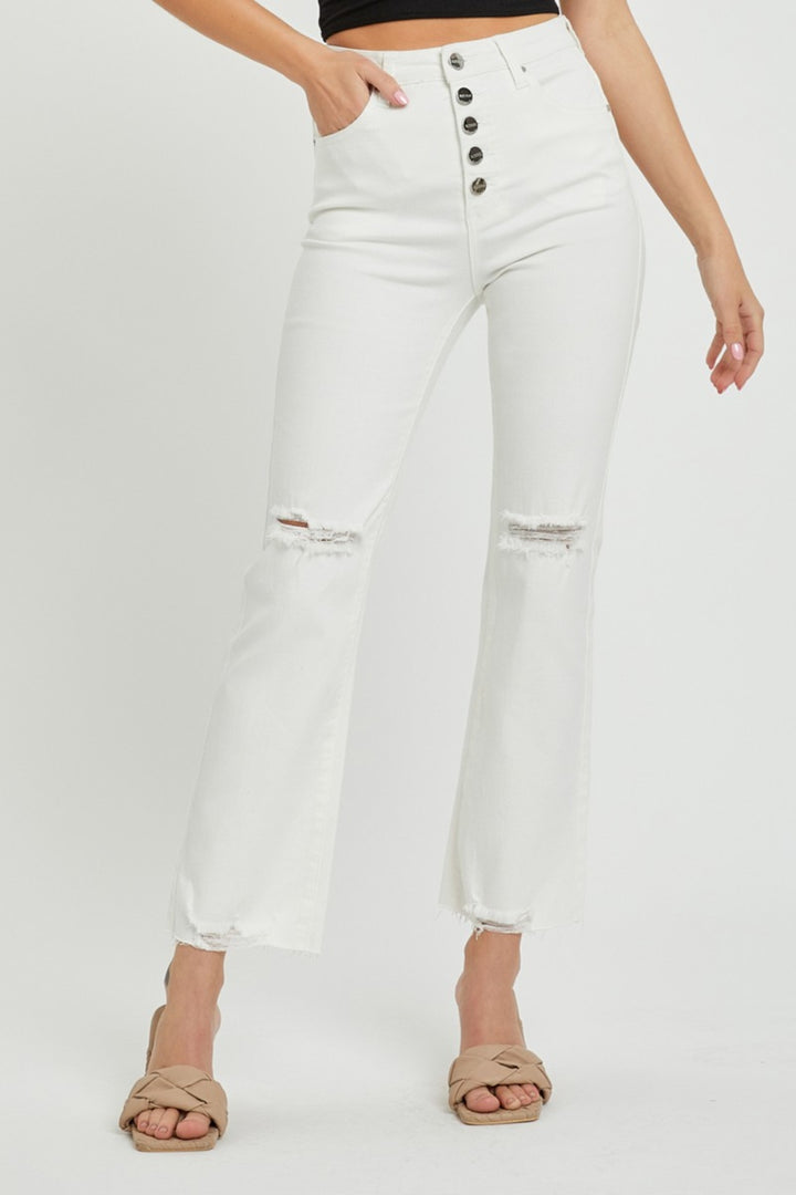 Allie High Rise Button Fly Straight Ankle Jeans - Risen