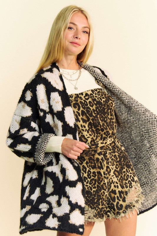 Leopard Open Front Long Sleeve Cardigan - Davi & Dani