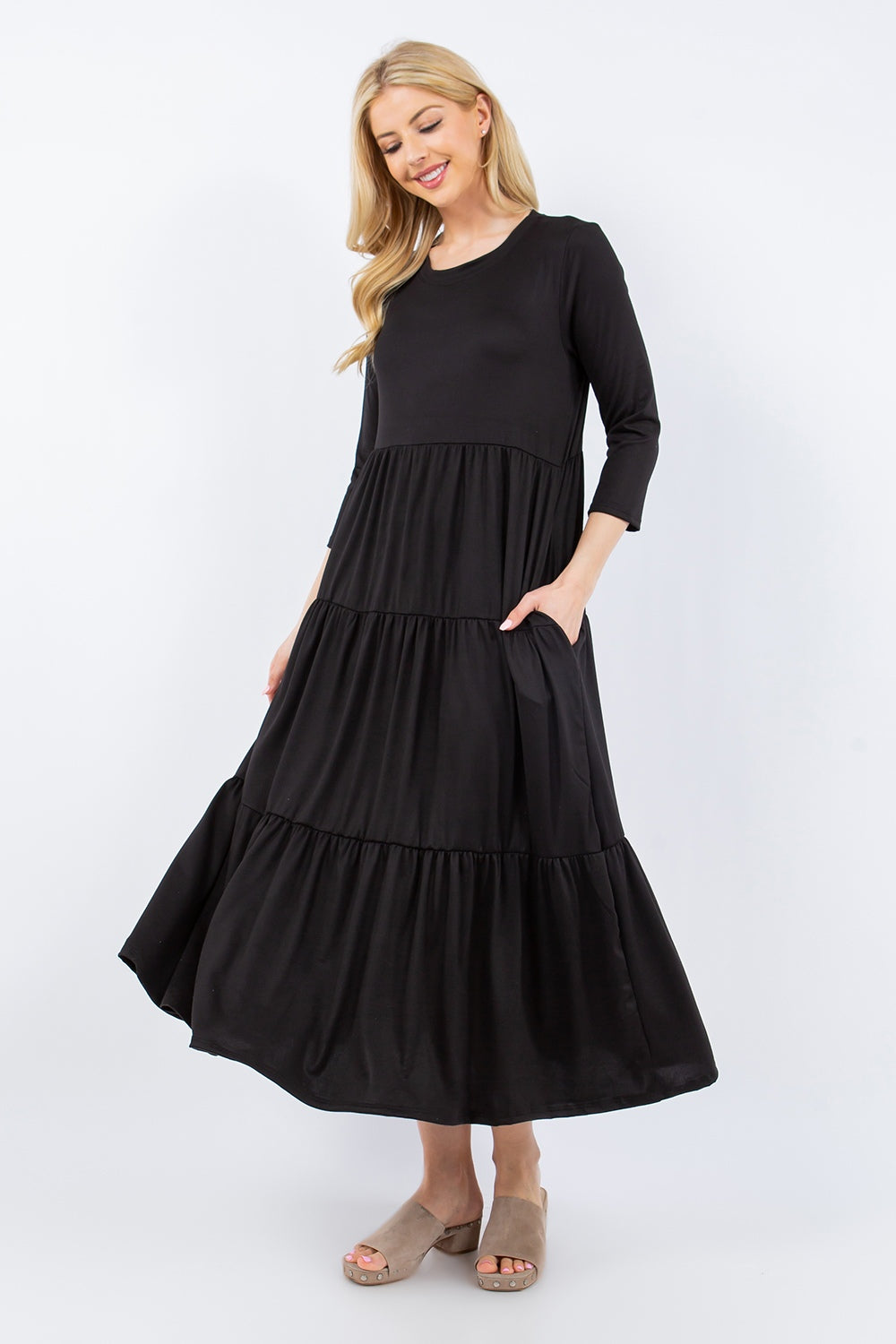 Celeste Tiered Midi Dress with Pockets